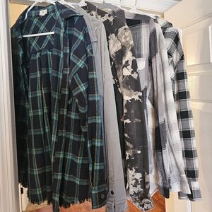 Bundle of Plaid and Patterned Button-Up Shirts Flannels